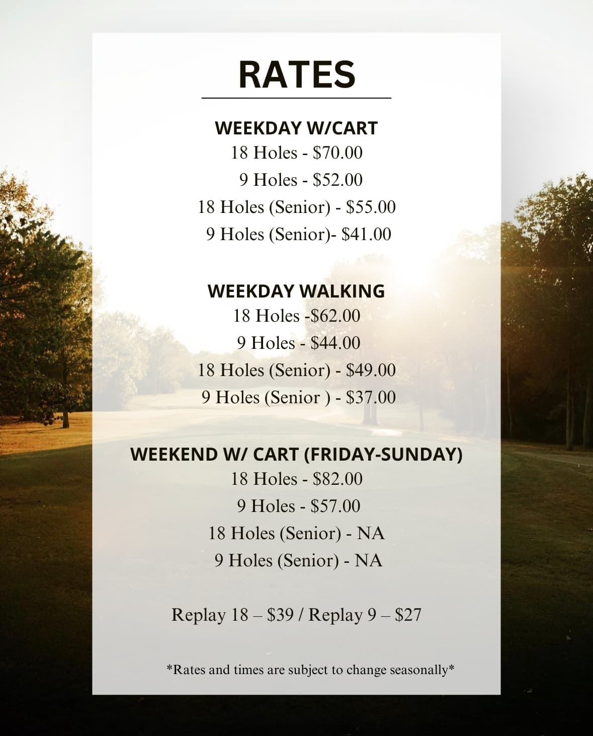 Pine Creek rates table